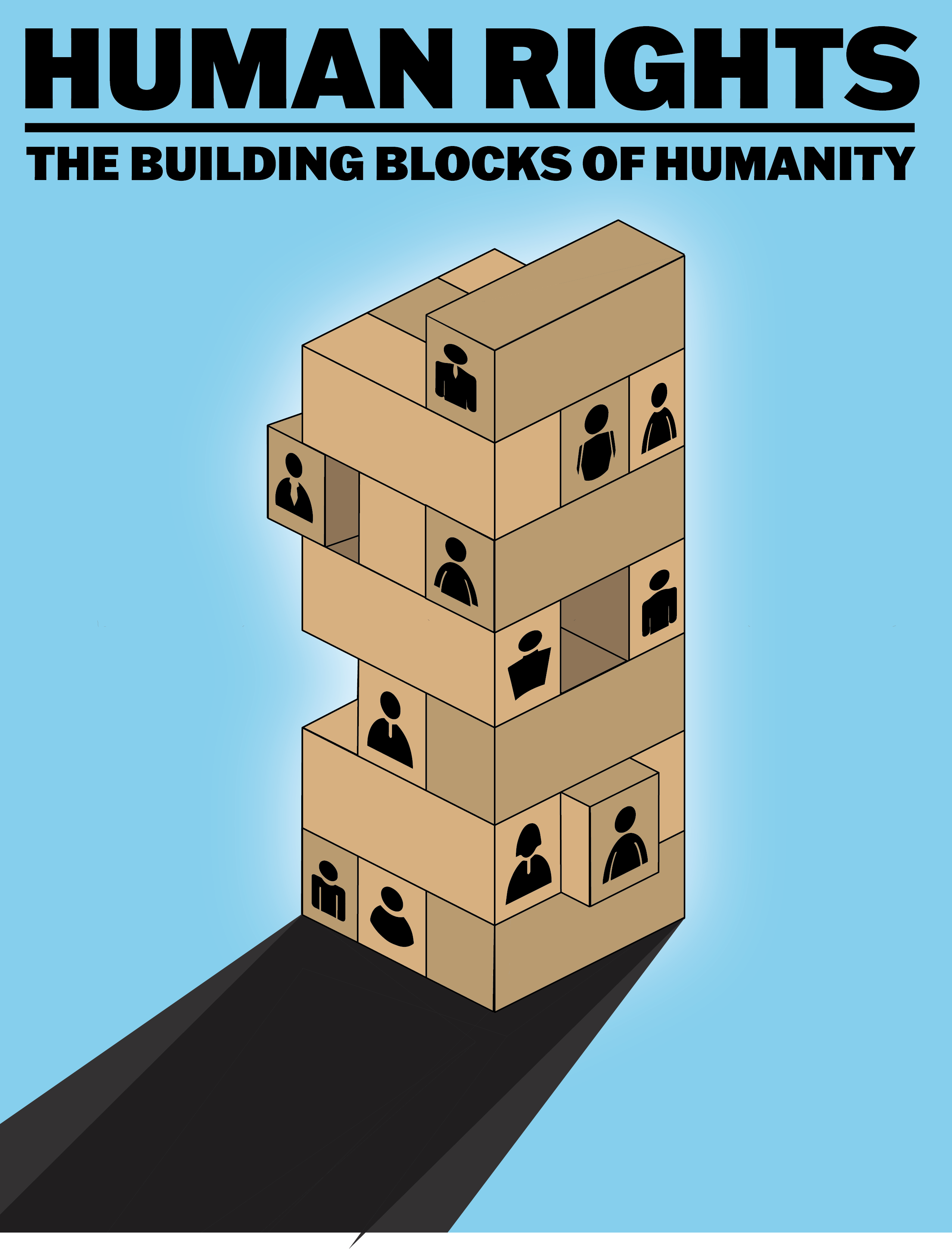 Human Rights Poster centered around Jenga.